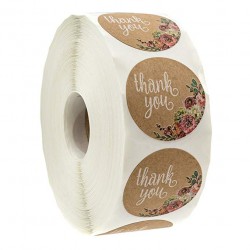 Thank you - natural kraft paper - round stickers 500 / 1000 pieces