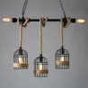 Retro iron hanging lamp with hand knitted rope - lights in cageWall lights