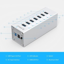 HubOrico A3H7 A3H10 A3H4 - separador de alta velocidad de aluminio - 7-port - USB 3.0