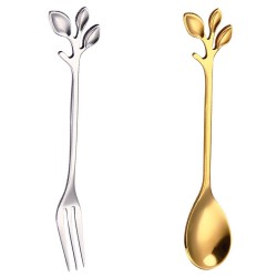 CubiertosMango en forma de hoja - cuchara de té & tenedor para té - café & postres