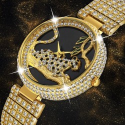 RelojesReloj de oro de moda de lujo con diamantes leopardo