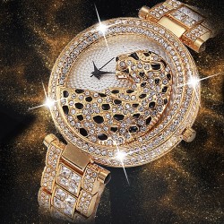 RelojesReloj de cuarzo de oro de lujo con diamantes & leopardo