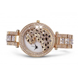 RelojesReloj de cuarzo de oro de lujo con diamantes & leopardo