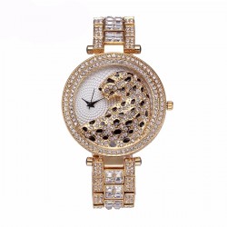 RelojesReloj de cuarzo de oro de lujo con diamantes & leopardo