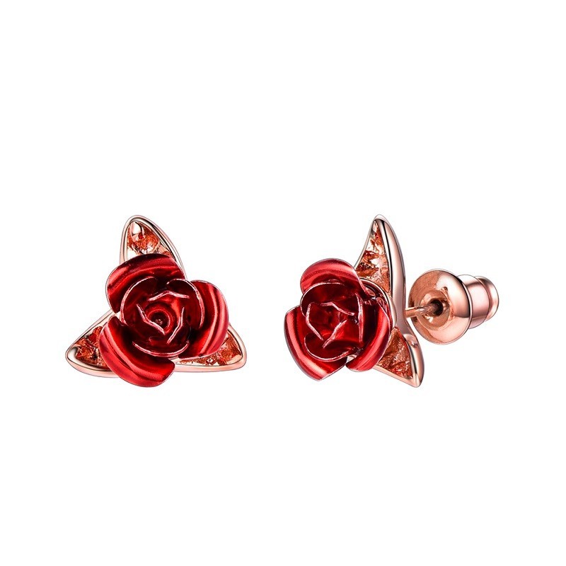 AretesPendientes de oro con rosa roja