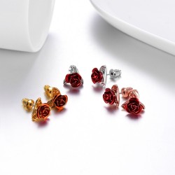 Gold stud earrings with red roseEarrings