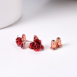 AretesPendientes de oro con rosa roja