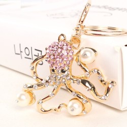 llaveroCristal rosa pulpo & perlas - llavero