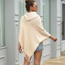 Knitted pullover with tassels - poncho with buttons - shawlHoodies & Jumpers