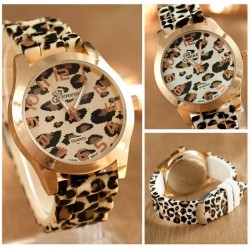 RelojesReloj de acero inoxidable de moda con patrón de leopardo - banda de silicona
