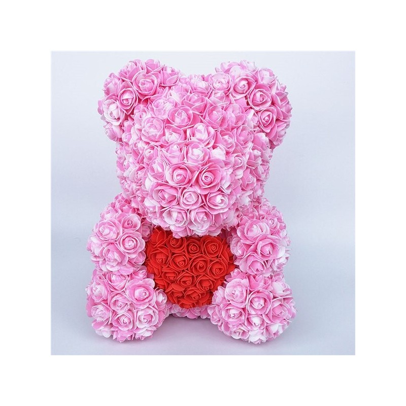 Día de San Valentínoso de rosa - oso hecho de rosas de infinito con un corazón - 25cm - 35cm Día de San Valentínoso de rosa - oso hecho de rosas de infinito con un corazón - 25cm - 35cm
