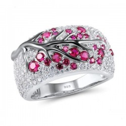 Rose flowers - luxury silver ring with cubic zirconiaRings