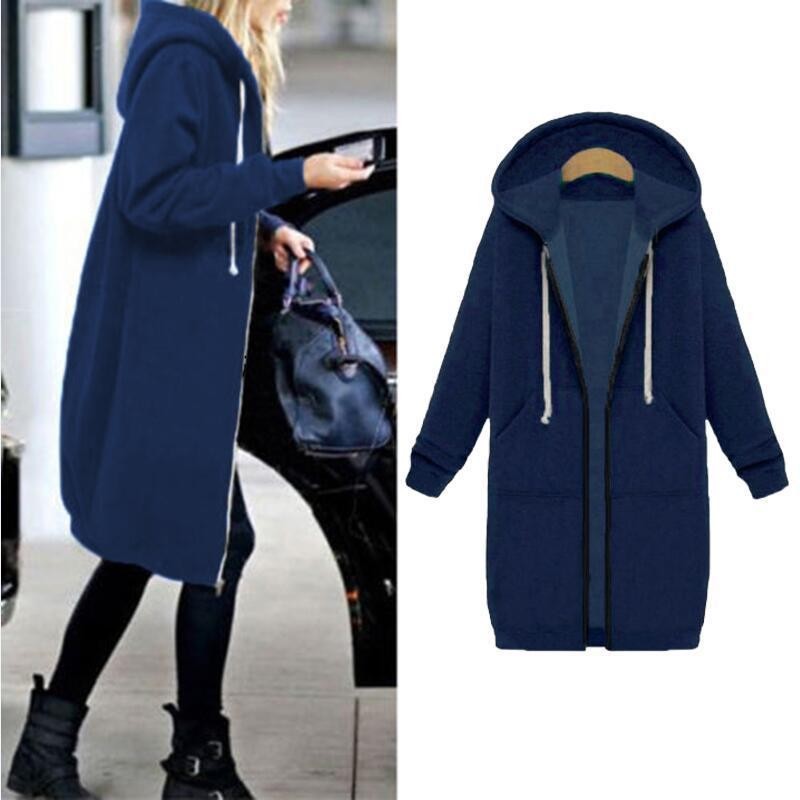 Casual oversized jacket - long hooded sweatshirt with zipper - plus sizeJackets