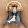 ChaquetasChaqueta corta de denim de moda con cuello de piel desmontable