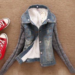 ChaquetasChaqueta corta de denim de moda con cuello de piel desmontable