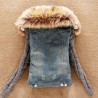 ChaquetasChaqueta corta de denim de moda con cuello de piel desmontable