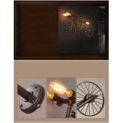 Bicycle & water pipe - vintage LED Edison light - wall lampWall lights